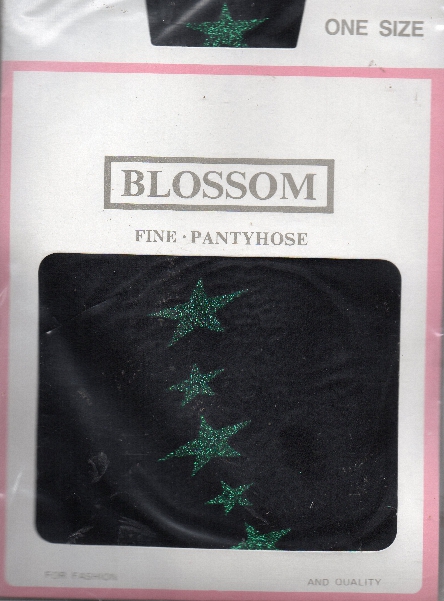 (image for) Blossom Fancy Legs Black Plain Knit Tights with Green Stars